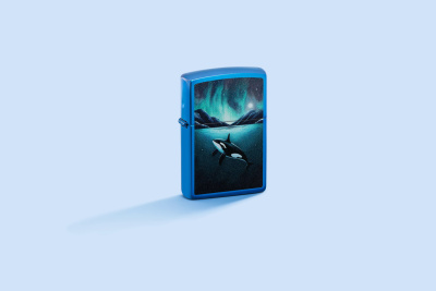 Зажигалка ZIPPO Кит с глянцевым синим покрытием | Whale High Polish Blue, латунь/сталь, синяя, глянцевая, 38x13x57 мм