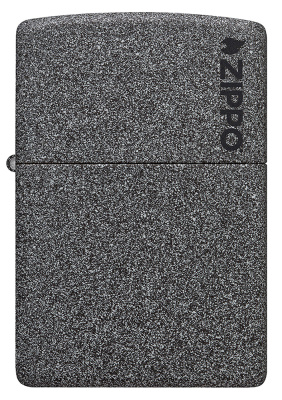 Зажигалка ZIPPO Логотип с каменным покрытием | Logo Iron Stone, латунь/сталь, серая, матовая, 38x13x57 мм