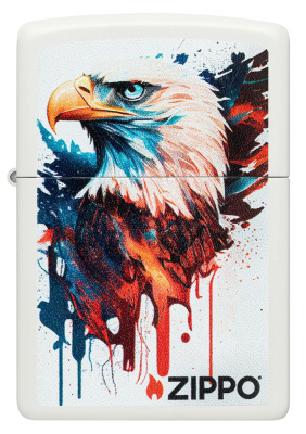 Зажигалка ZIPPO Нарисованный орел с белым матовым покрытием | Painted Eagle Design White Matte, латунь/сталь, белая, матовая, 38x13x57 мм