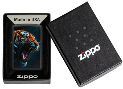 Зажигалка ZIPPO Tiger Roar Design с покрытием Black Matte, латунь/сталь, черная, 38x13x57 мм