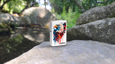 Зажигалка ZIPPO Нарисованный орел с белым матовым покрытием | Painted Eagle Design White Matte, латунь/сталь, белая, матовая, 38x13x57 мм