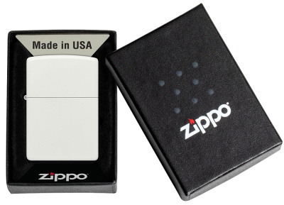 Зажигалка ZIPPO классическая с белым матовым покрытием | Classic White Matte, латунь/сталь, белая, матовая, 38x13x57 мм