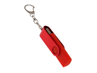 USB-флешка на 16 Гб 2 в 1 поворотный механизм, c дополнительным разъемом Type-C с одноцветным металлическим клипом, красный , размер 16ГБ