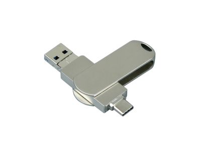Металлическая флешка для айфона 3 в 1 (i-flash_TYPEC_3_in_1.64.S, I= 64 Гб USB 3.0, Металлический корпус. Без перс.) , размер 64ГБ