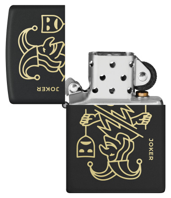 Зажигалка ZIPPO Джокер с маской с черным матовым покрытием | Masked Joker Design Black Matte, латунь/сталь, черная, 38x13x57 мм