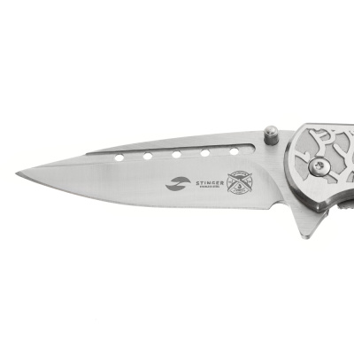 Нож складной Stinger, 85 мм, (серый), материал рукояти: сталь/алюминий (серый), в картонной коробке