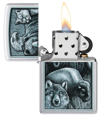 Зажигалка ZIPPO Animal Kingdom Design с покрытием Satin Chrome, латунь/сталь, серебристая, матовая, 38x13x57 мм