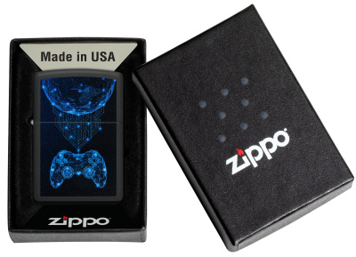 Зажигалка ZIPPO Игровая приставка с черным матовым покрытием | Gaming Black Matte, латунь/сталь, черная, матовая, 38x13x57 мм
