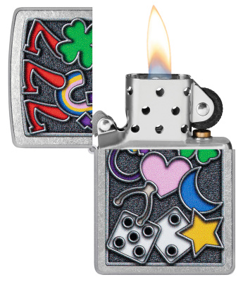 Зажигалка ZIPPO All Luck с покрытием Street Chrome, латунь/сталь, серебристая, 38x13x57 мм