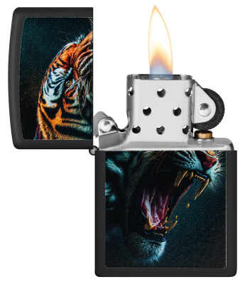 Зажигалка ZIPPO Tiger Roar Design с покрытием Black Matte, латунь/сталь, черная, 38x13x57 мм