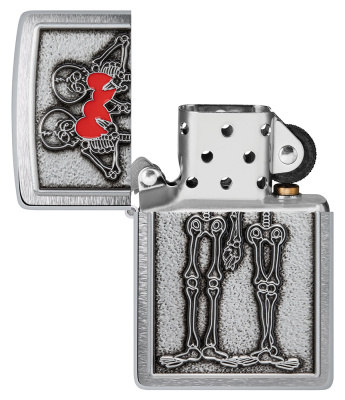 Зажигалка ZIPPO Влюбленная пара с покрытием матовый хром | Couple Love Brushed Chrome, латунь/сталь, серебристая, 36x13x57 мм