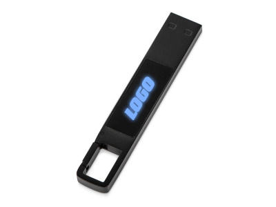 USB 2.0- флешка на 32 Гб c подсветкой логотипа Hook LED, темно-серый, синяя подсветка , размер 32ГБ