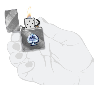 Зажигалка ZIPPO Сверкающая карта Пик с покрытием Диагональное плетение | Gleaming Spade Design Diagonal Weave, латунь/сталь, серебристая, 38x13x57 мм