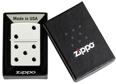 Зажигалка ZIPPO Домино с белым матовым покрытием | Domino Design White Matte, латунь/сталь, белая, матовая, 38x13x57 мм