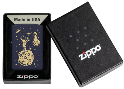 Зажигалка ZIPPO Lost in Space Design с покрытием Navy Matte, латунь/сталь, синяя, 38x13x57 мм