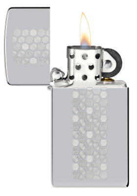 Зажигалка ZIPPO Slim® Honeycomb Design с покрытием High Polish Chrome, латунь/сталь, серебристая, 29x10x60 мм
