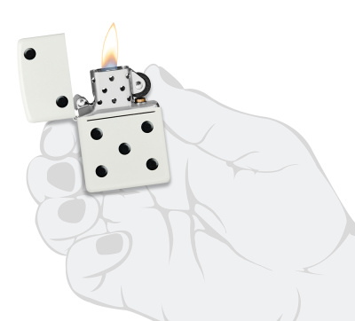 Зажигалка ZIPPO Домино с белым матовым покрытием | Domino Design White Matte, латунь/сталь, белая, матовая, 38x13x57 мм