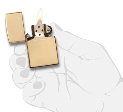 Зажигалка ZIPPO классическая с покрытием Глянцевая латунь | Classic High Polish Brass, латунь/сталь, золотистая, 38x13x57 мм