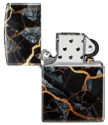 Зажигалка ZIPPO Fusion Marble Design с покрытием 540 Tumbled Chrome, латунь/сталь, черная, 38x13x57 мм