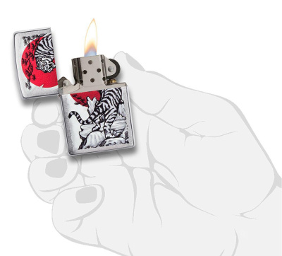 Зажигалка ZIPPO Азиатский тигр с покрытием матовый хром | Asian Tiger Brushed Chrome, латунь/сталь, серебристая, 38x13x57 мм