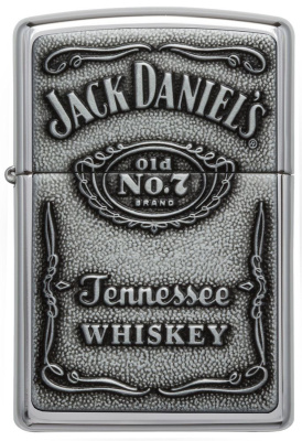 Зажигалка ZIPPO Эмблема Джек Дэниэлс с покрытием Глянцевый хром | Jack Daniels® Emblem High Polish Chrome, латунь/сталь, серебристая, 38x13x57 мм