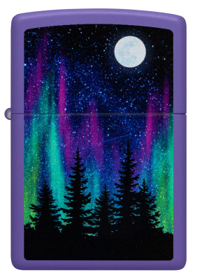 Зажигалка ZIPPO Ночь в лесу с фиолетовым матовым покрытием | Night In The Forest Purple Matte, латунь/сталь, фиолетовая, 38x13x57 мм