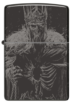 Зажигалка ZIPPO Skull King с покрытием High Polish Black, латунь/сталь, черная, глянцевая, 38x13x57 мм