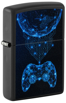 Зажигалка ZIPPO Игровая приставка с черным матовым покрытием | Gaming Black Matte, латунь/сталь, черная, матовая, 38x13x57 мм