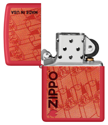 Зажигалка ZIPPO Made in USA Design с покрытием Red Matte, латунь/сталь, красная, 38x13x57 мм