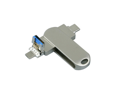 Металлическая флешка для айфона 3 в 1 (i-flash_TYPEC_3_in_1.64.S, I= 64 Гб USB 3.0, Металлический корпус. Без перс.) , размер 64ГБ