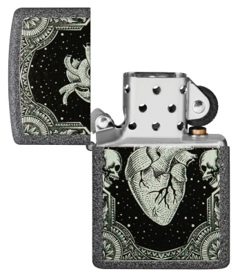 Зажигалка ZIPPO Сердце с каменным покрытием | Heart Design Iron Stone, латунь/сталь, серая, 38x13x57 мм
