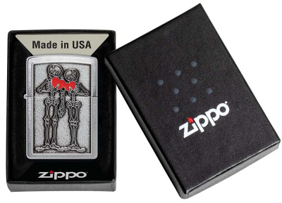 Зажигалка ZIPPO Влюбленная пара с покрытием матовый хром | Couple Love Brushed Chrome, латунь/сталь, серебристая, 36x13x57 мм