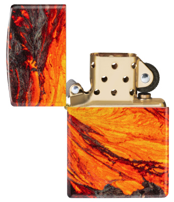 Зажигалка ZIPPO Поток лавы с покрытием Искусственно состаренная латунь на 540 | Lava Flow 540 Tumbled Brass, латунь/сталь, оранжевая, 38x13x57 мм