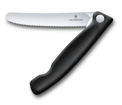 Нож для овощей VICTORINOX SwissClassic, складной, лезвие 11 см с волнистой кромкой, чёрный