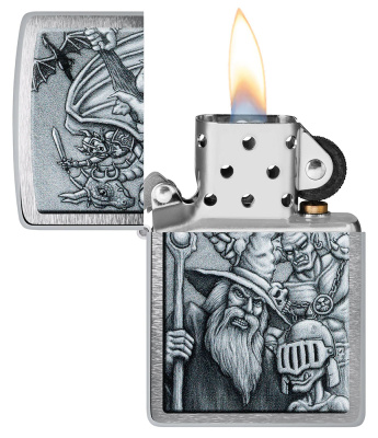 Зажигалка ZIPPO Мифические существа с покрытием матовый хром | Mystical Beings Design Brushed Chrome, латунь/сталь, серебристая, 38x13x57 мм