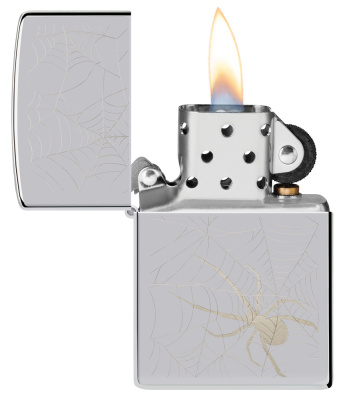 Зажигалка ZIPPO Паук с покрытием Глянцевый хром | Spider Design High Polish Chrome, латунь/сталь, серебристая, 38x13x57 мм
