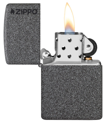 Зажигалка ZIPPO Логотип с каменным покрытием | Logo Iron Stone, латунь/сталь, серая, матовая, 38x13x57 мм
