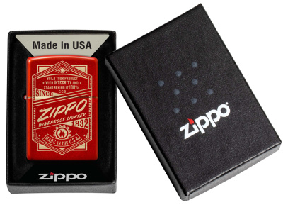 Зажигалка ZIPPO «Работает!» с металлизированным красным покрытием | It Works Design Metallic Red, латунь/сталь, красная, 38x13x57 мм