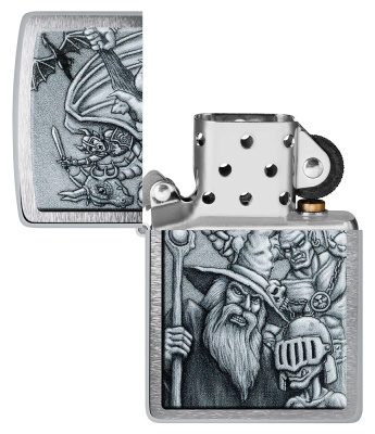 Зажигалка ZIPPO Мифические существа с покрытием матовый хром | Mystical Beings Design Brushed Chrome, латунь/сталь, серебристая, 38x13x57 мм