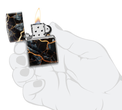 Зажигалка ZIPPO Fusion Marble Design с покрытием 540 Tumbled Chrome, латунь/сталь, черная, 38x13x57 мм