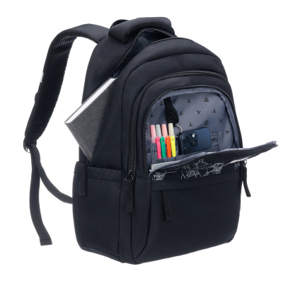 Рюкзак TORBER КЛАСС, чёрный с орнаментом, 43 х 32 х 13 см + Мешок для сменной обуви в подарок!