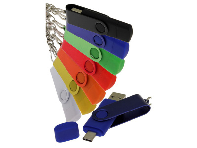 USB-флешка на 16 Гб 2 в 1 поворотный механизм, c дополнительным разъемом Type-C с одноцветным металлическим клипом, белый , размер 16ГБ