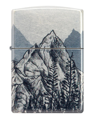 Зажигалка ZIPPO Mountain Sketch с покрытием 540 Tumbled Chrome, латунь/сталь, разноцветная, 38x13x57 мм