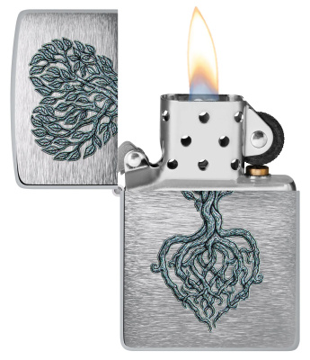 Зажигалка ZIPPO Корни любви с покрытием матовый хром | Rooted in Love Design Brushed Chrome, латунь/сталь, серебристая, 38x13x57 мм
