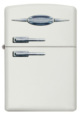Зажигалка ZIPPO Retro Fridge Design с покрытием White Matte, латунь/сталь, серебристая, 38x13x57 мм