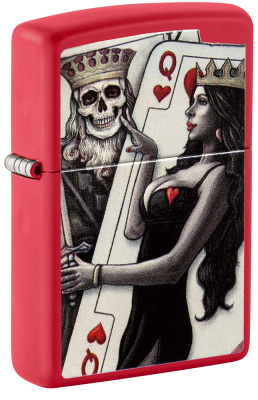 Зажигалка ZIPPO Король скелетов и королева красоты с красным матовым покрытием | Skull King Queen Beauty Red Matte, латунь/сталь, красная, 38x13x57 мм