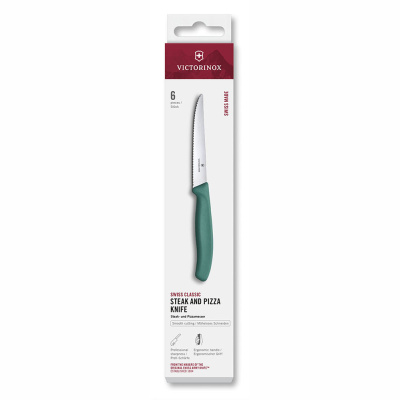 Набор из 6 ножей для стейков VICTORINOX Швейцарская классика | Swiss Classic, 11 см, волнистая кромка, зеленая рукоять