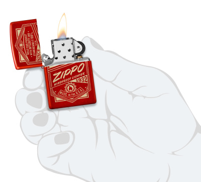 Зажигалка ZIPPO «Работает!» с металлизированным красным покрытием | It Works Design Metallic Red, латунь/сталь, красная, 38x13x57 мм