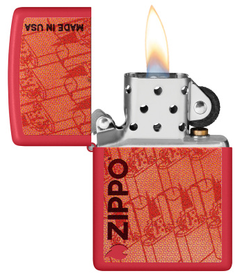 Зажигалка ZIPPO Made in USA Design с покрытием Red Matte, латунь/сталь, красная, 38x13x57 мм