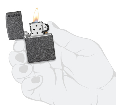 Зажигалка ZIPPO Логотип с каменным покрытием | Logo Iron Stone, латунь/сталь, серая, матовая, 38x13x57 мм